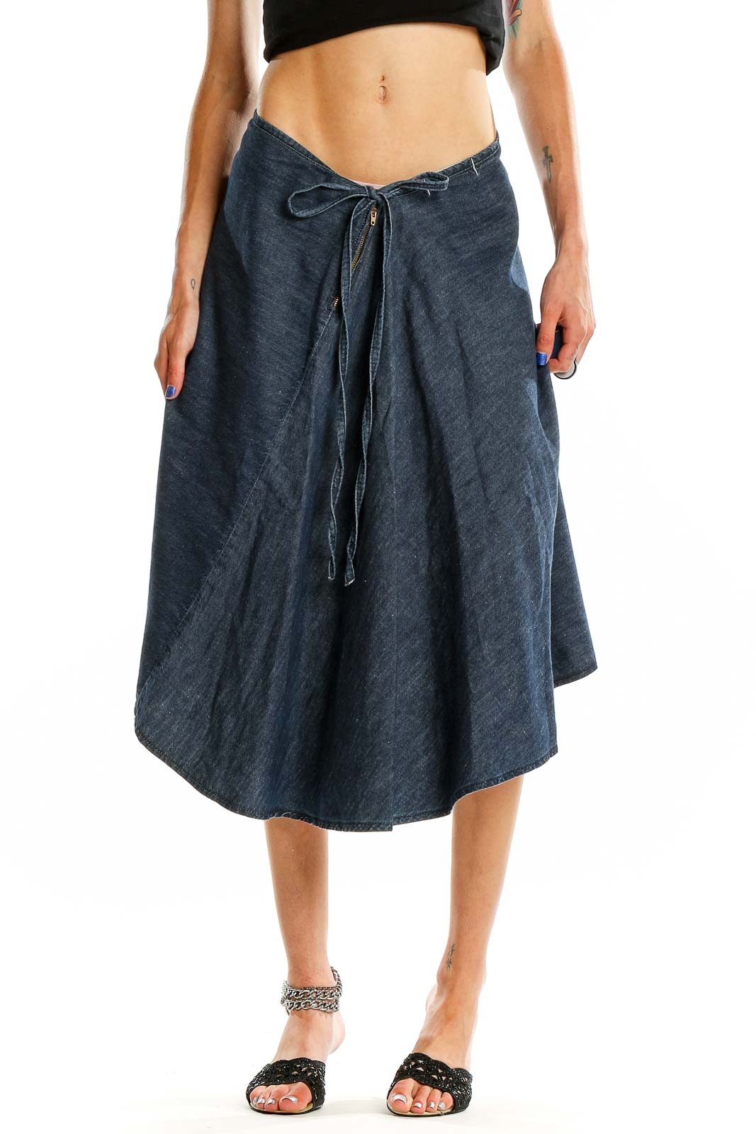 Blue Denim Flared Skirt Front