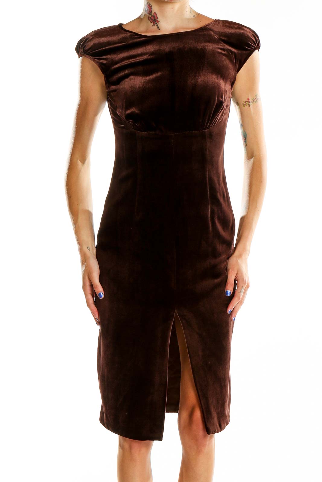Brown Velour Chic Sheath Dress Front