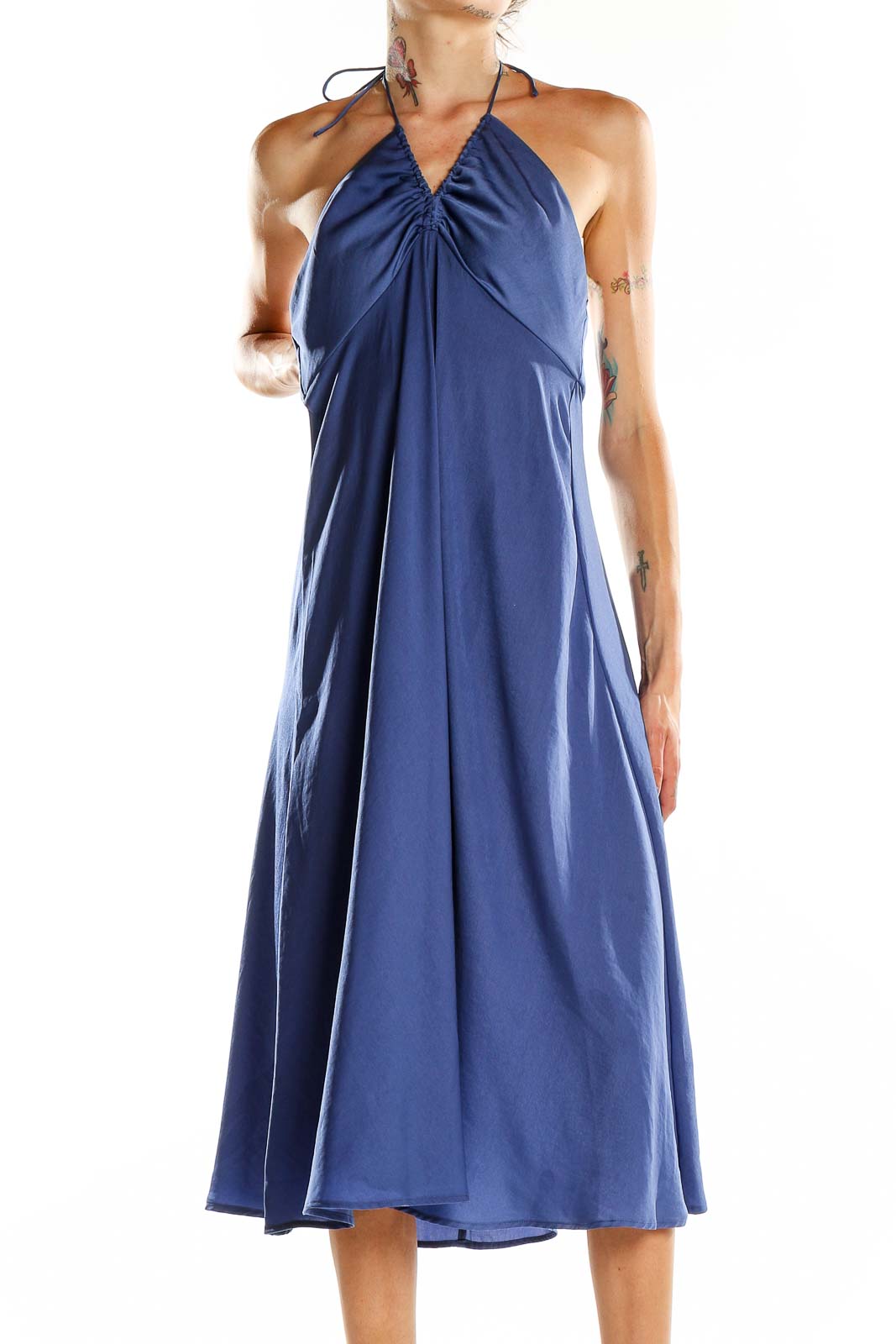 Blue Fit & Flare Midi Dres Front