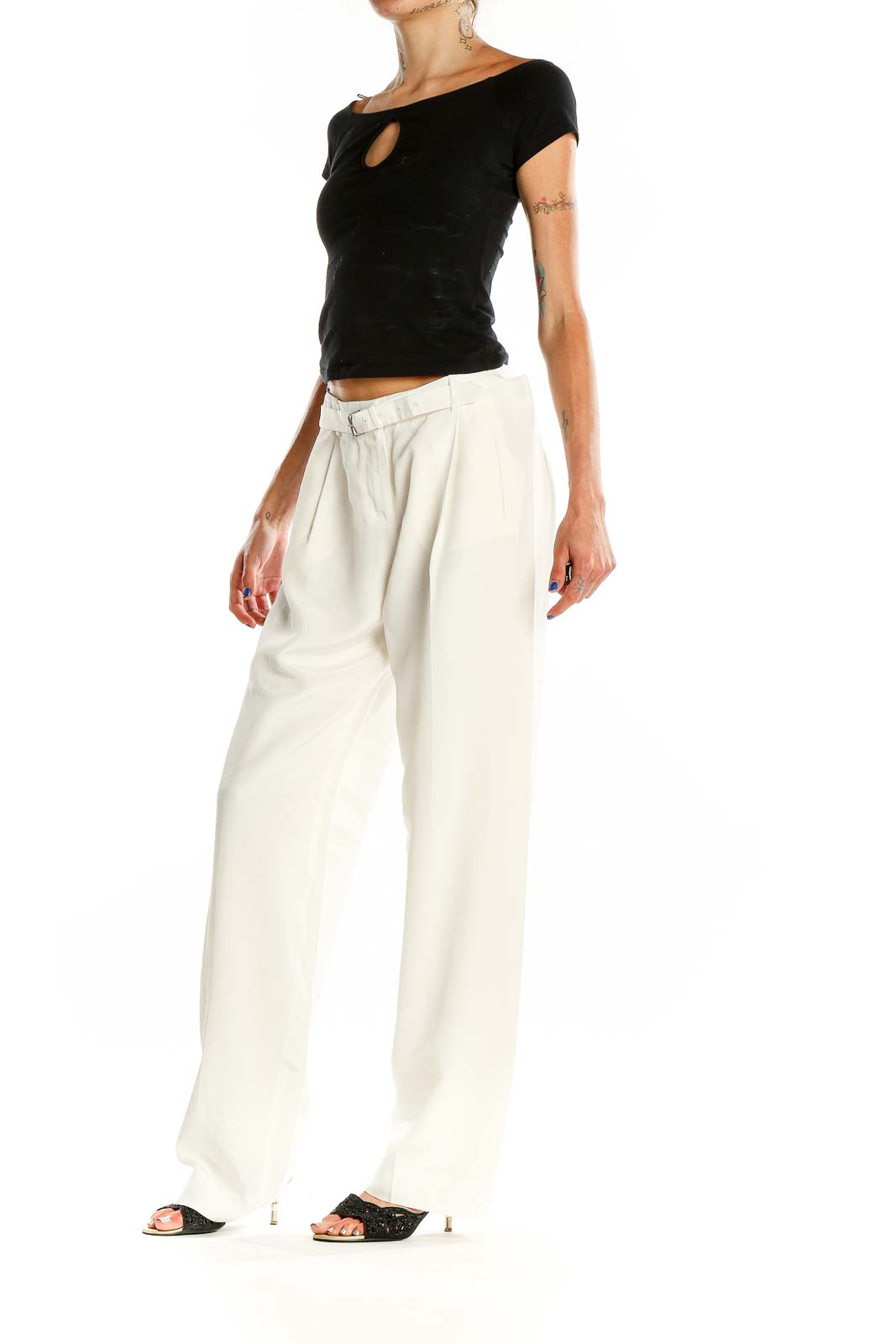 ATM - White Chic Straight Leg Trousers Rayon Acetate | SilkRoll