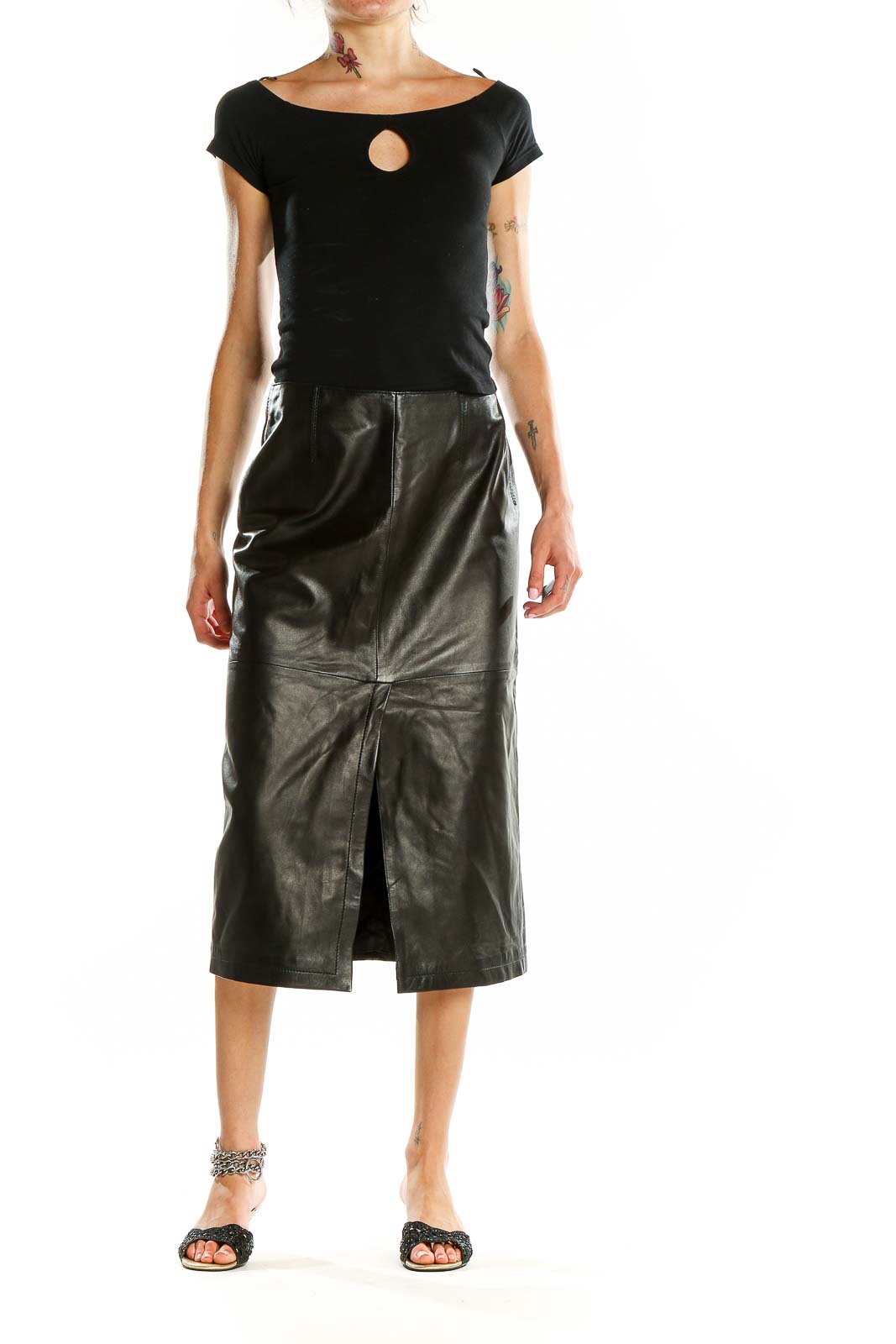 Armani Collezioni - Black Leather Skirt Rayon Acetate