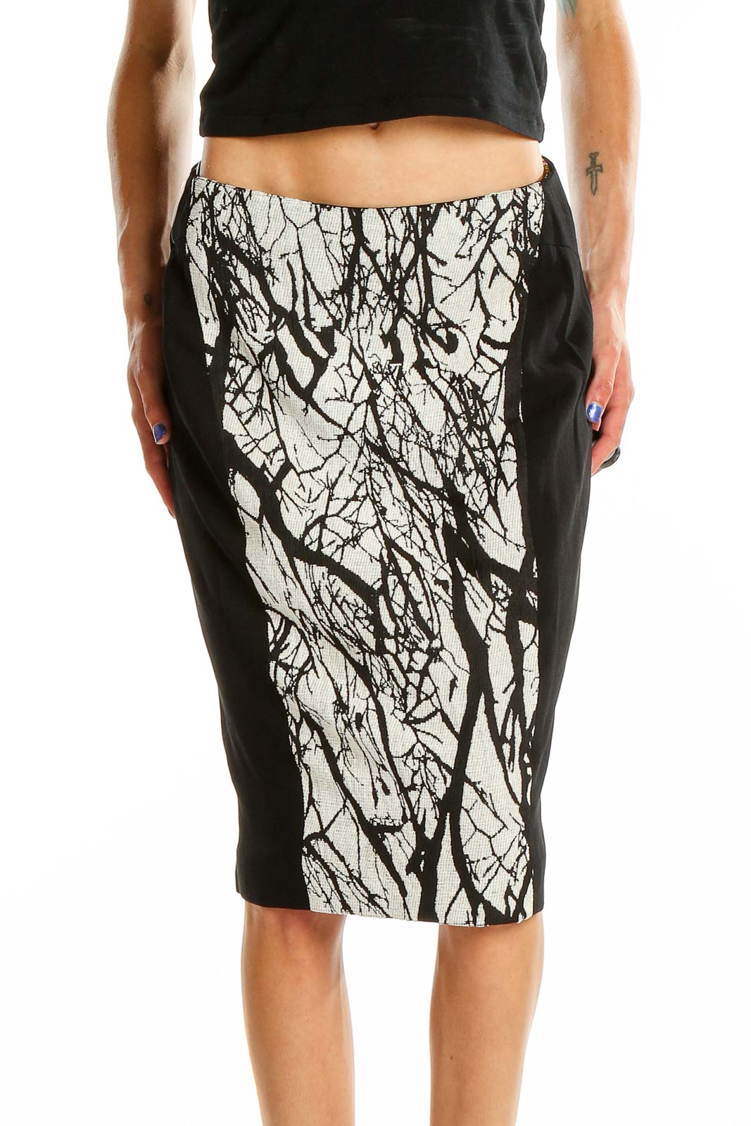 Black Printed Chic Pencil Skirt Front