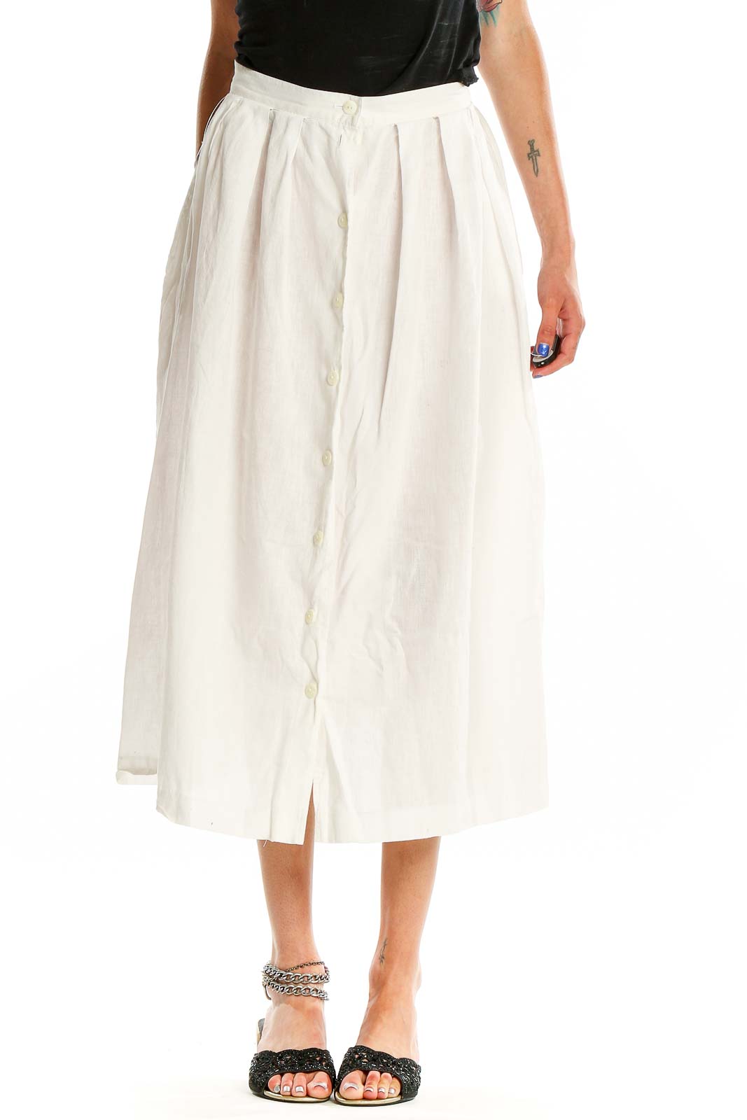 White Flared Skirt Front
