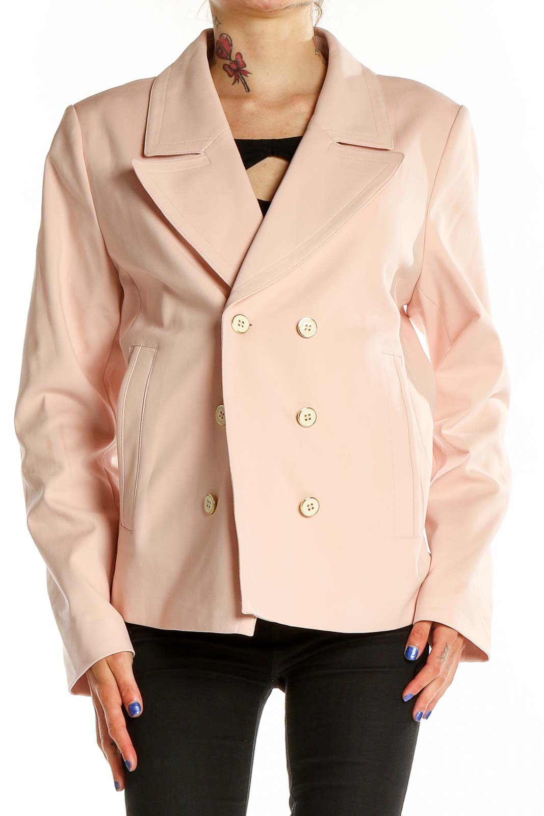 Pink Double Breasted Blazer Front