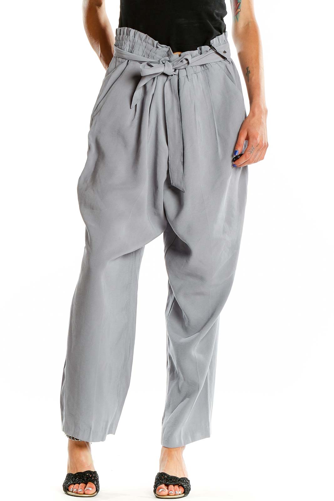 Gray Paper Bag Waist Pants Front