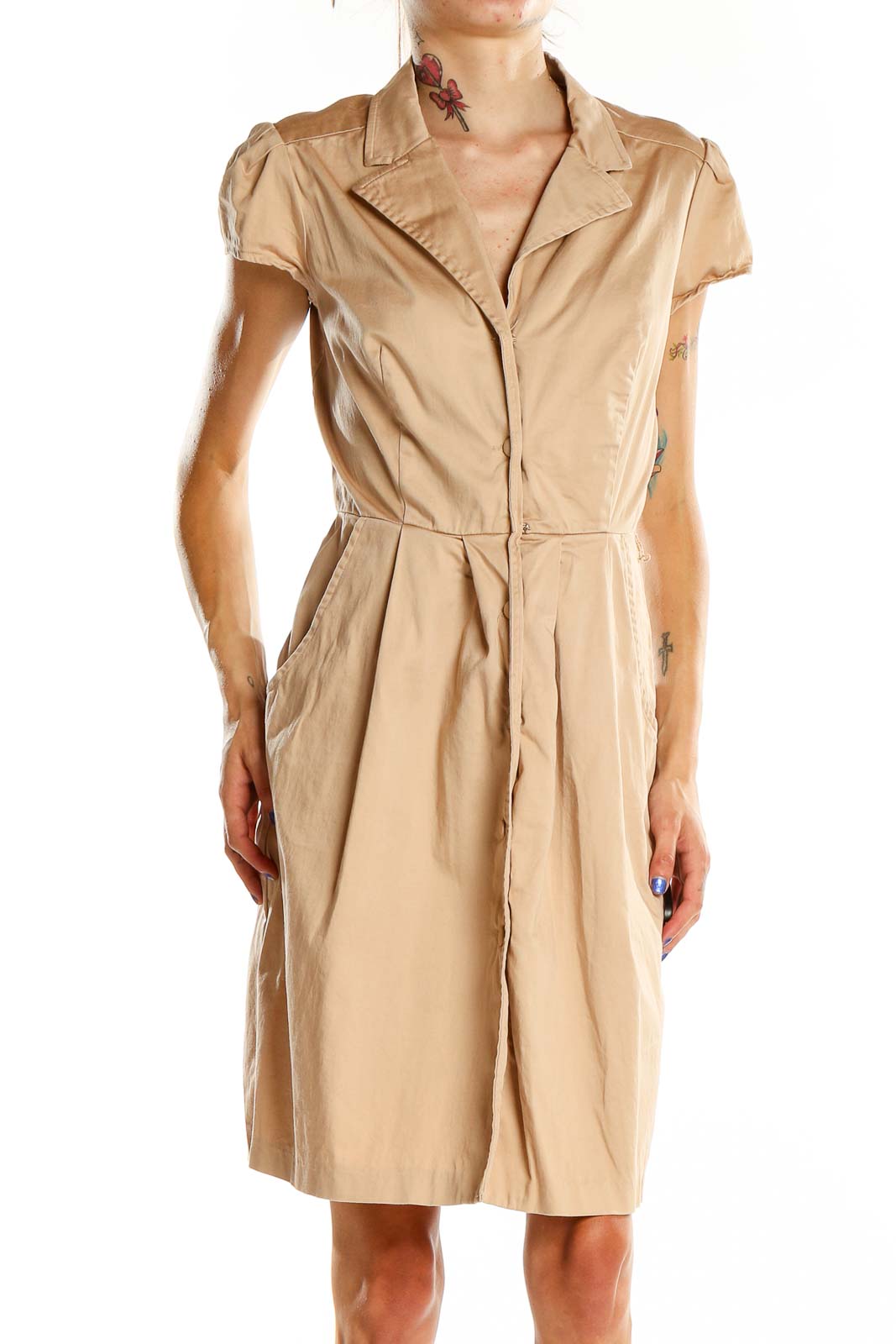 Beige Work Fit & Flare Dres Front
