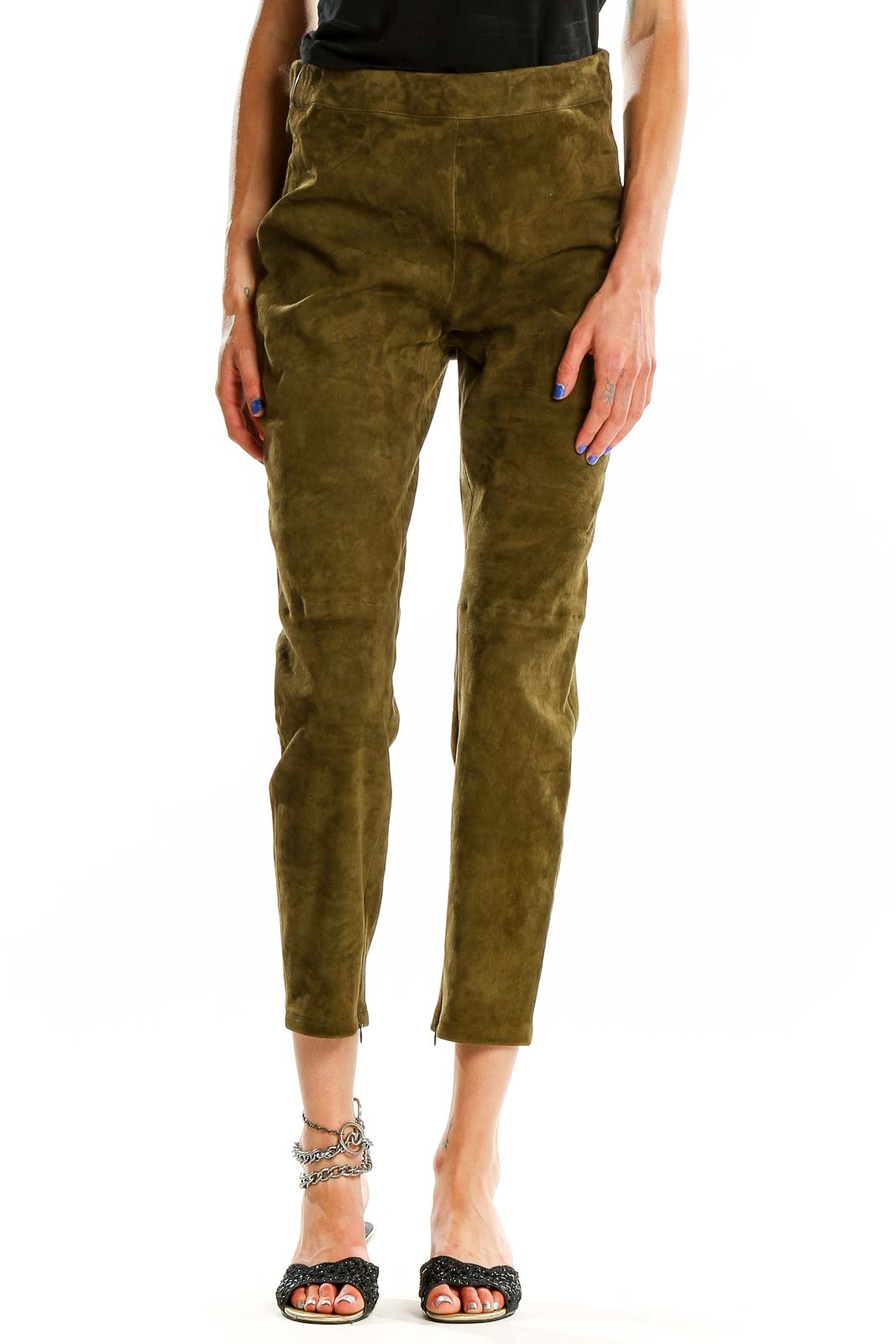 Green Lamb Suede Pant Front