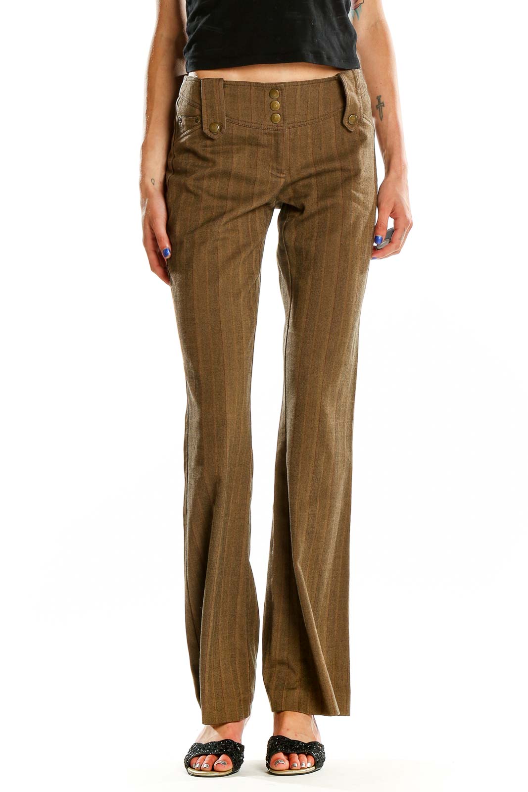 Brown Striped Retro Trouser Front
