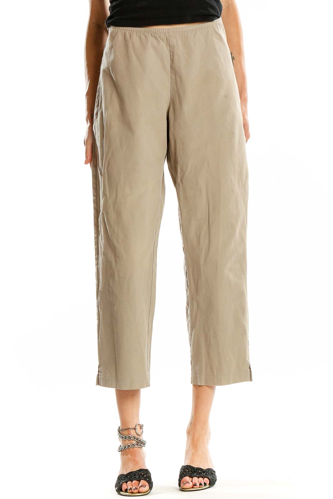 Beige Straight Leg Cropped Pants Front