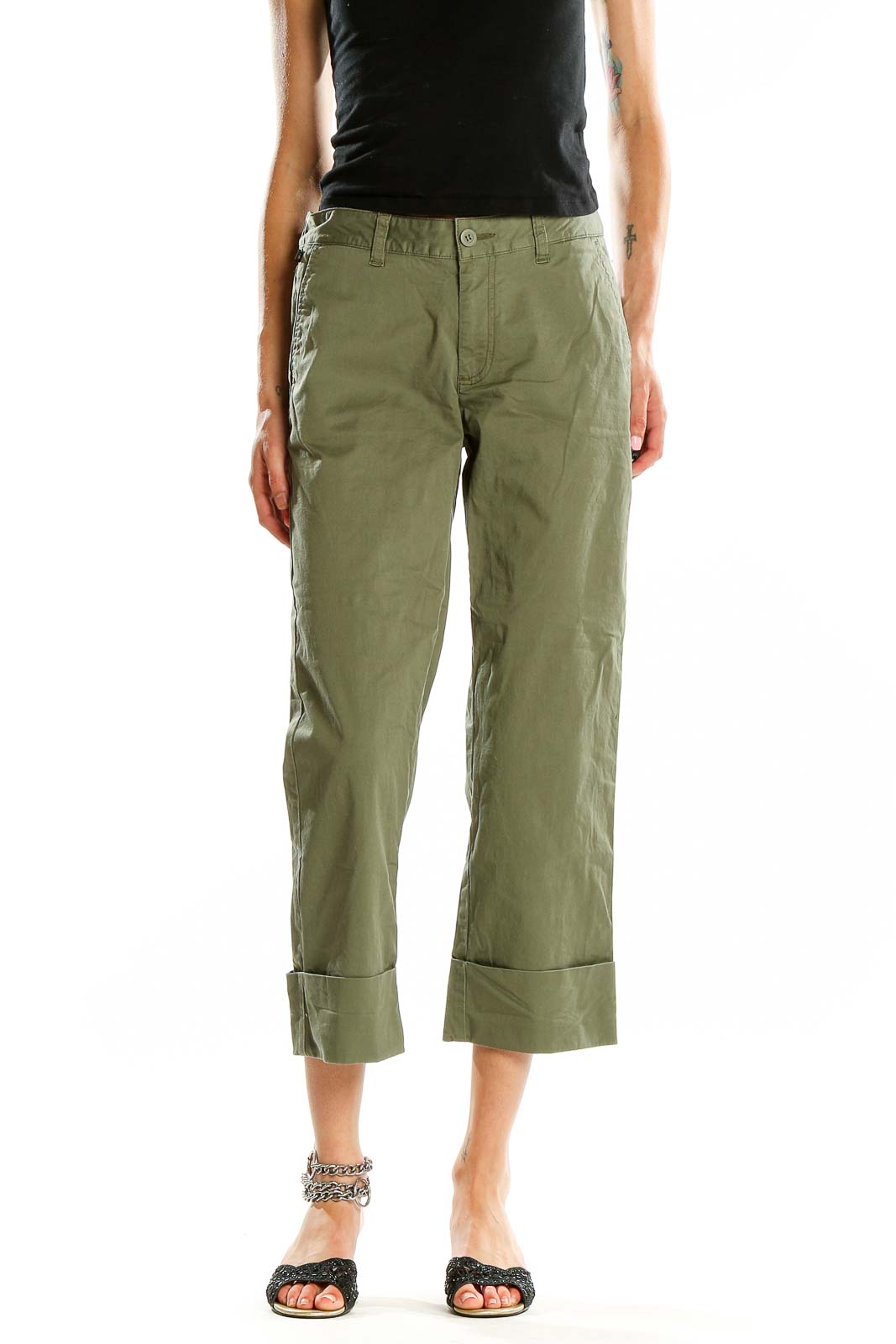 Green Cropped  Pants Front