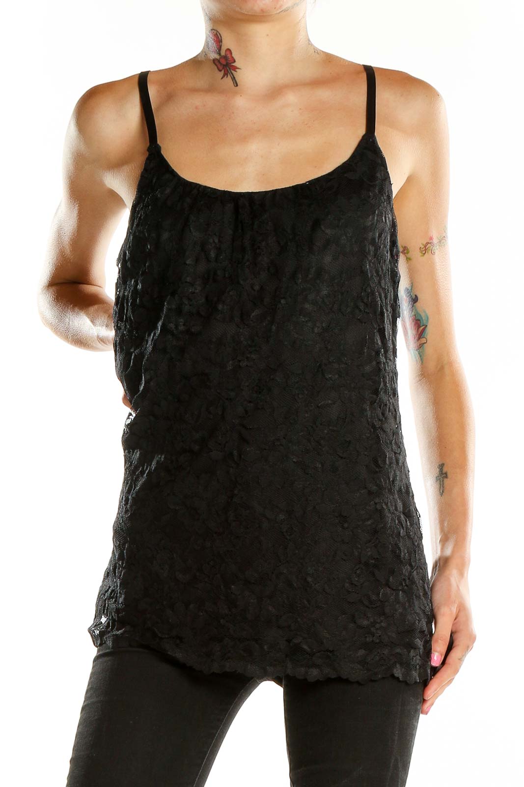 Black Lace Camisole Top Front