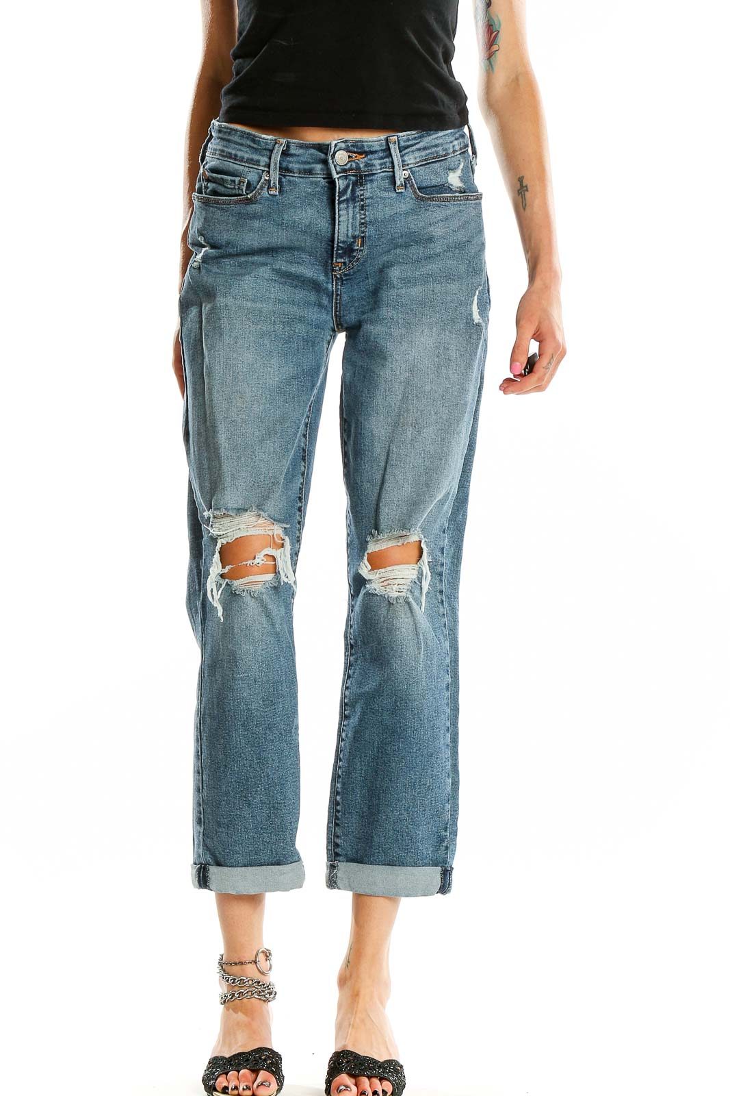 Blue Distressed Ripped Jeanss Front
