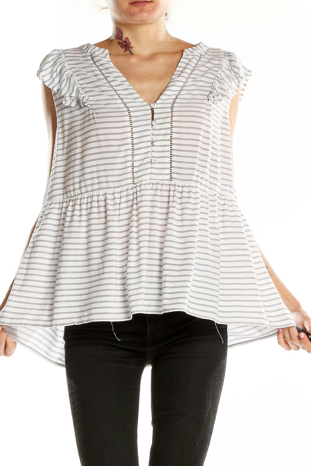 White Striped Flare Blouse Front