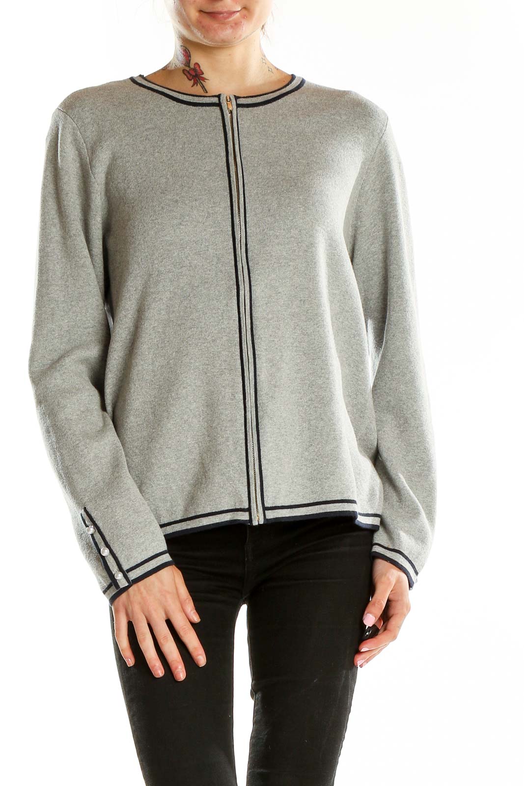 Grey Zip Up Sweater Front