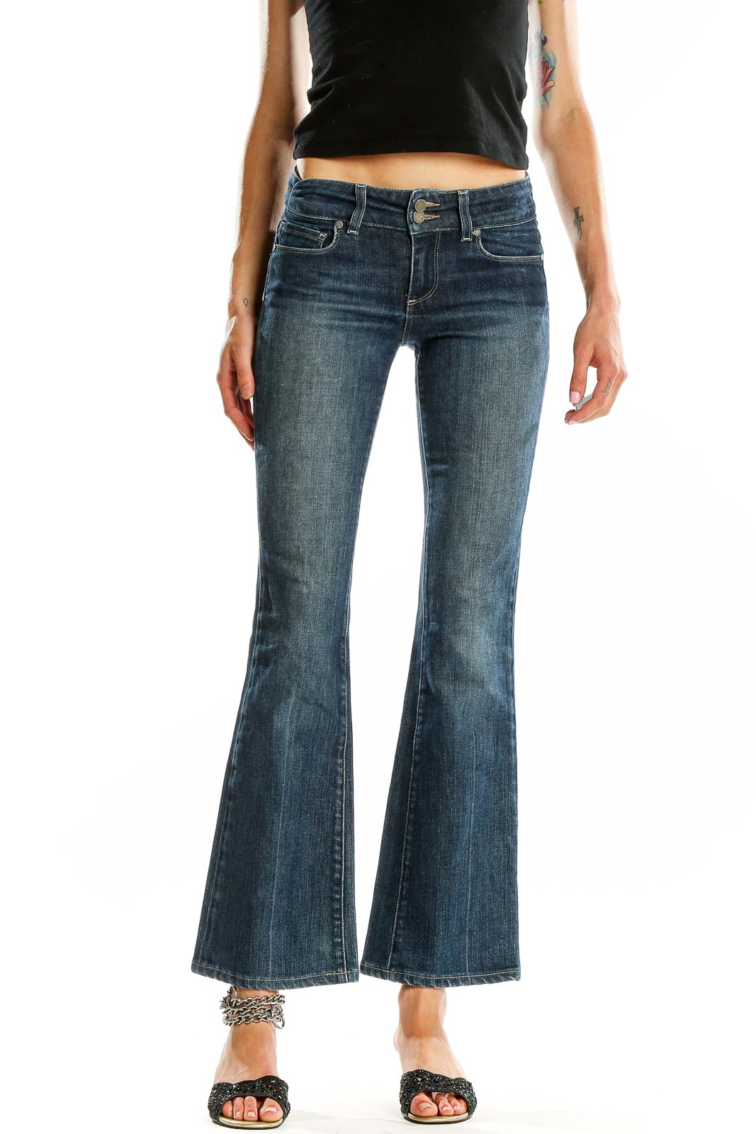 Blue Dark Rinse Flare Jeans Front