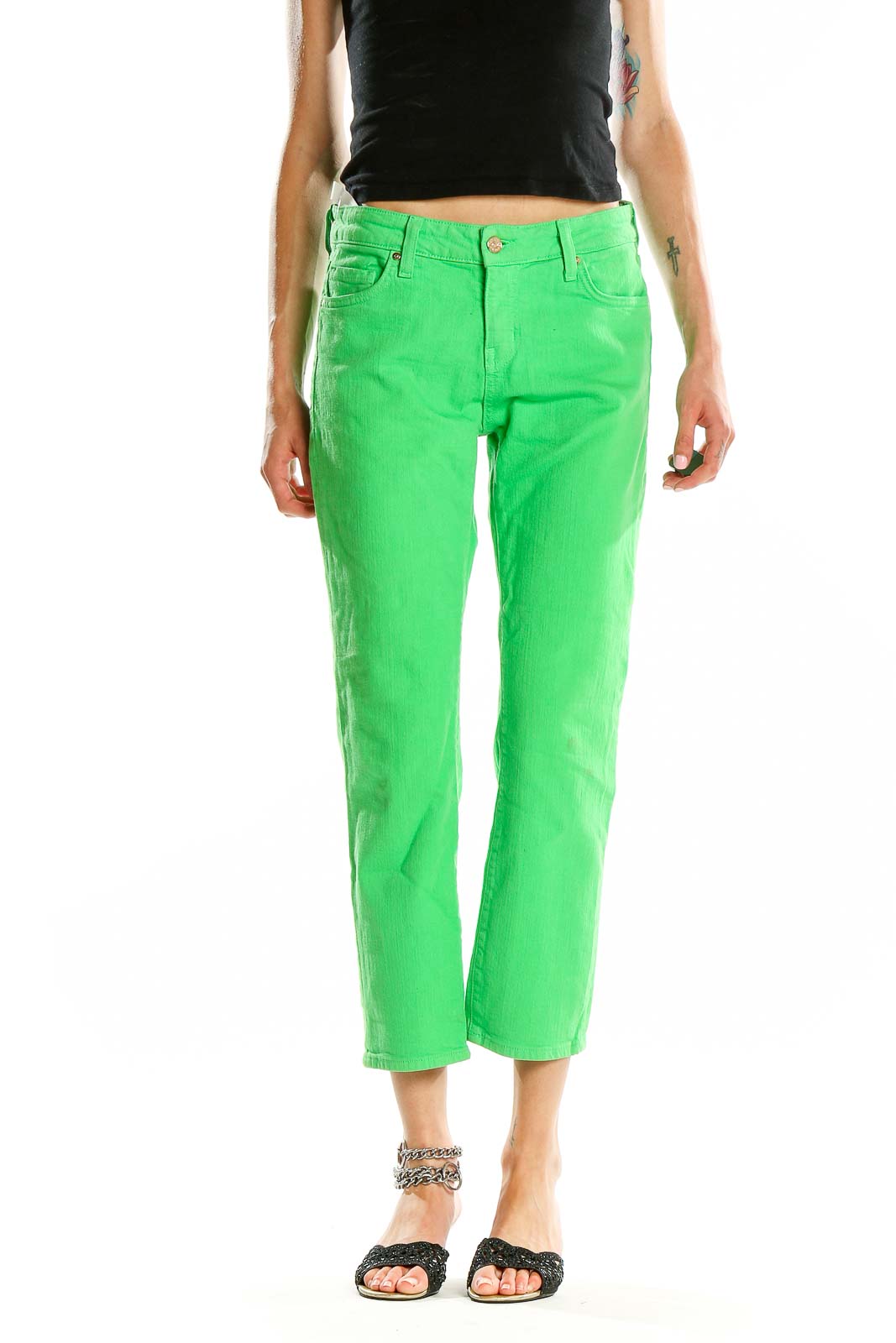 Green Straight Leg Jeans Front