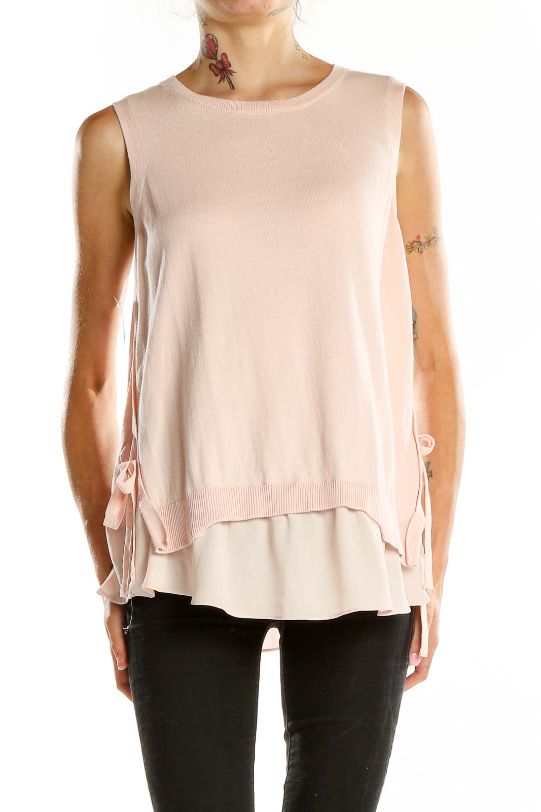 Pink Sleeveless Knit Layered Top Front