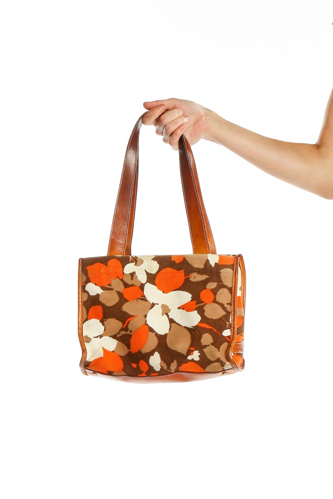 Brown Orange Floral Print Bag Front
