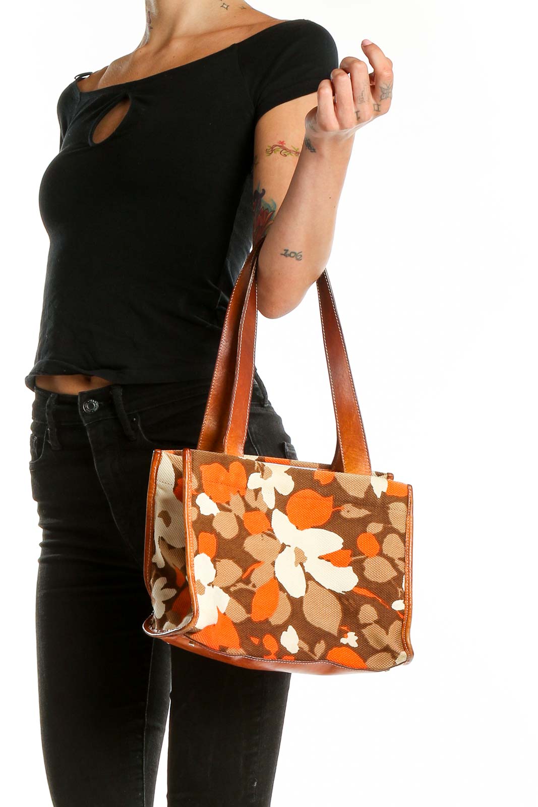 Kate Spade: Brown Orange Floral Print Bag | Silkroll