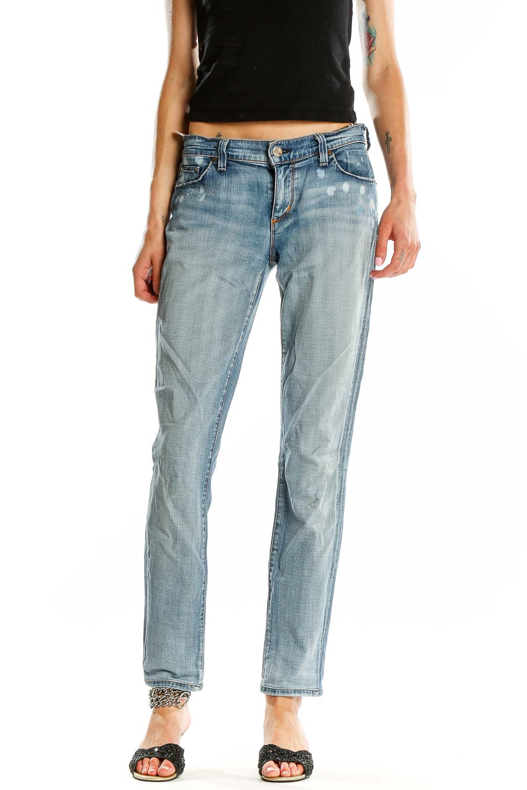 Grey Two-Toned Ankle Length Jeans Front