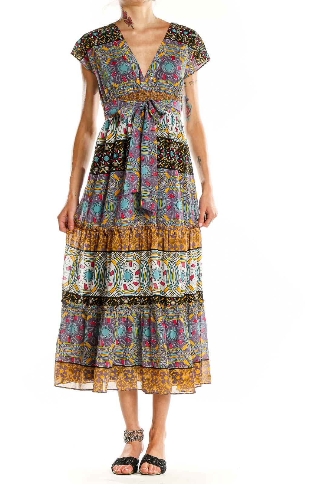 Multicolor Bohemian Printed Maxi Dress Front