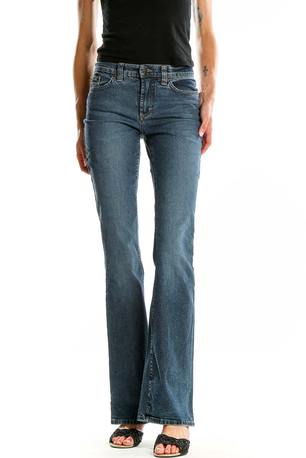 Blue Dark Rinse Flare Jeans Front