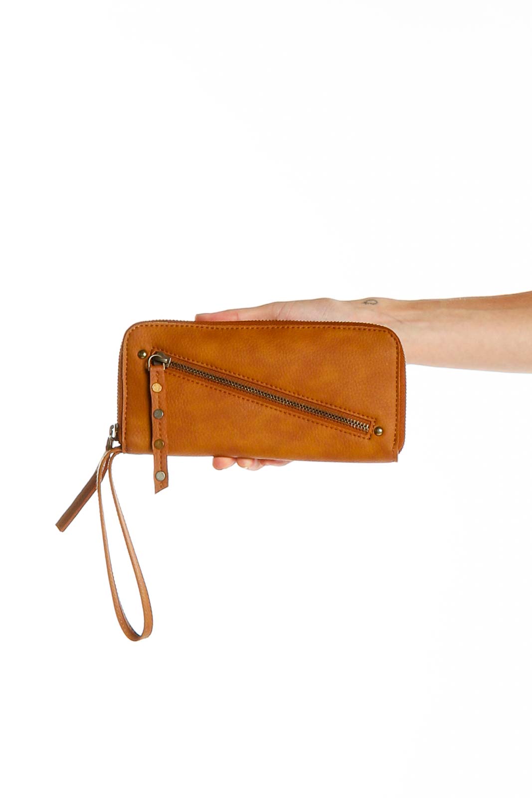 Brown Vegan Leather Clutch Front