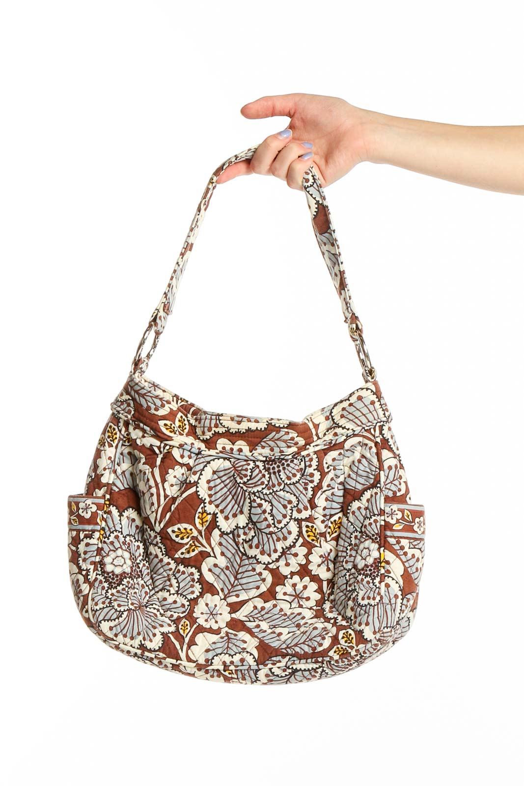 Brown White Printed Bag Front