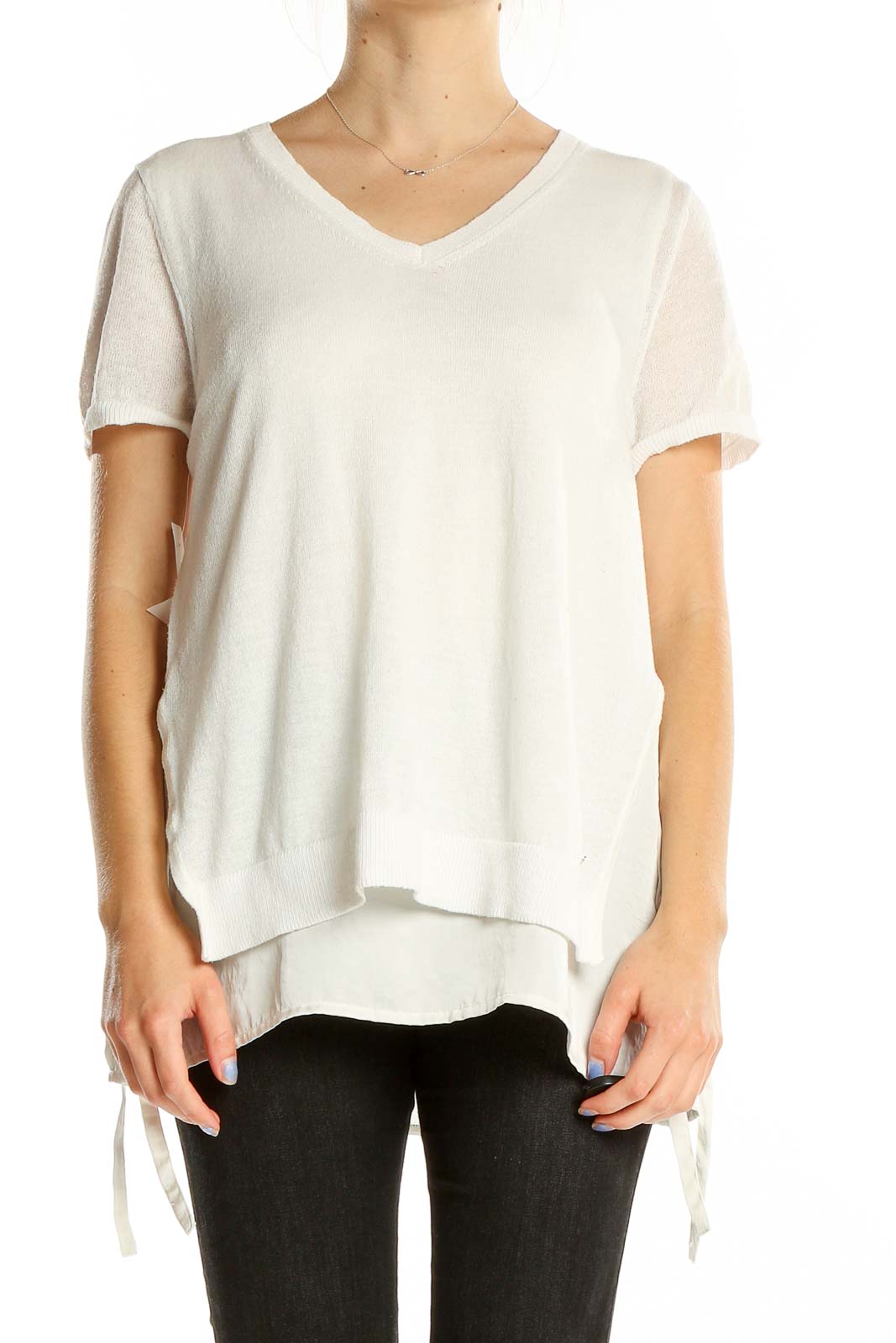 White Shorts Sleeve Layered Top Front