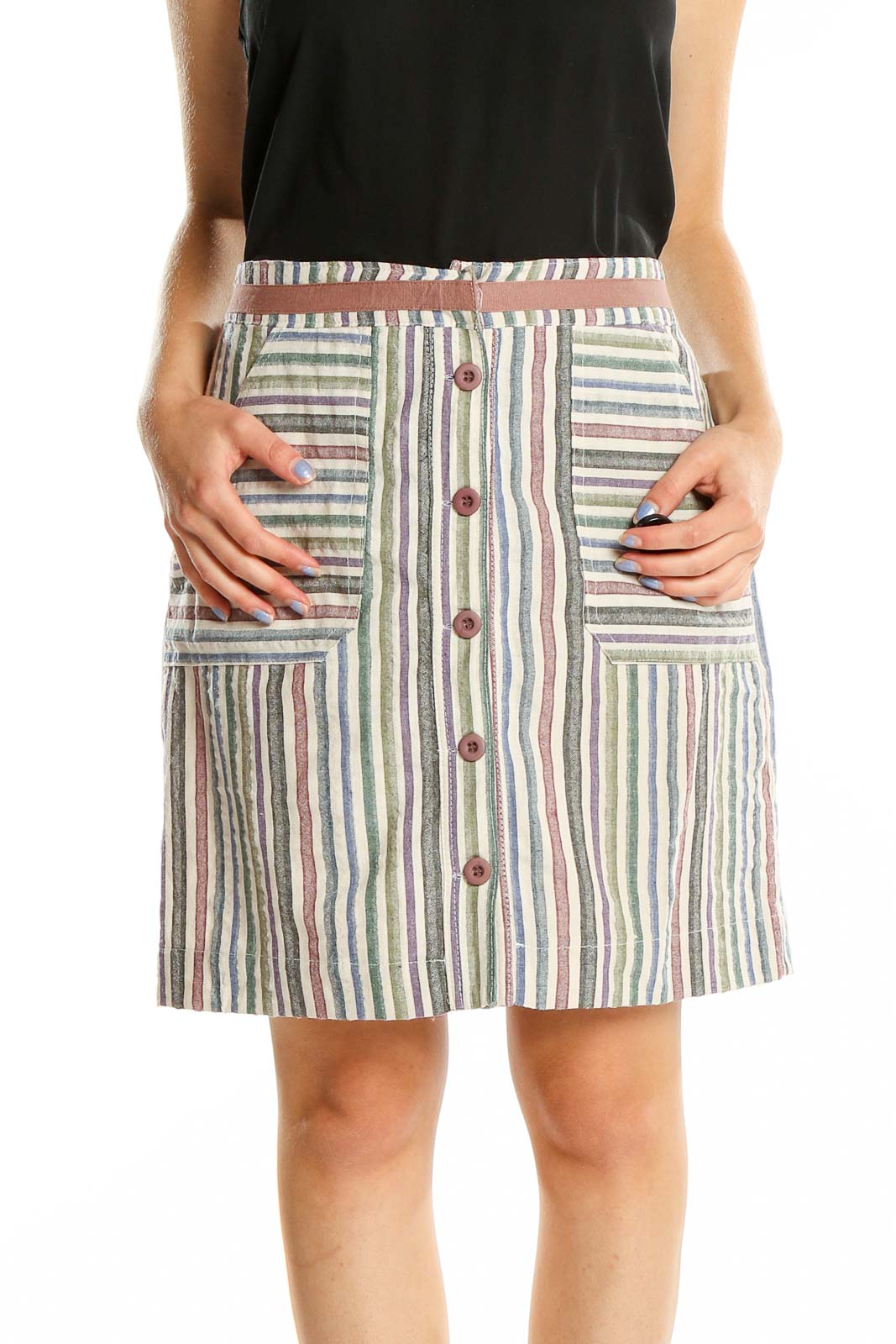 Multicolor Striped Mini Skirt Front