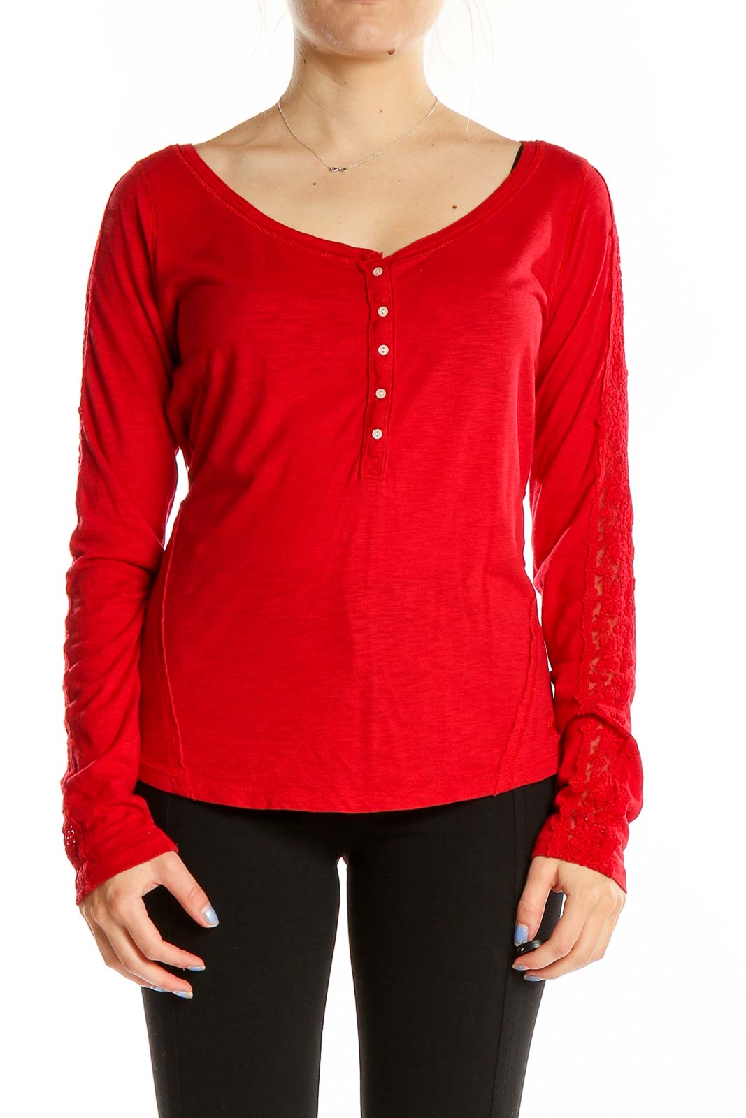Red Henley Solid Top Front