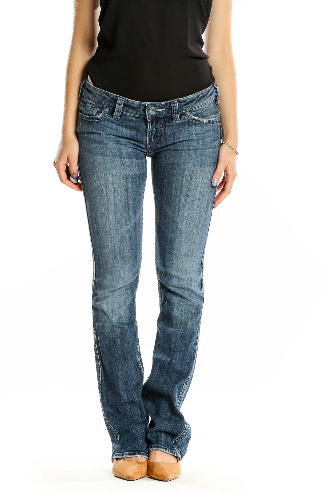 Blue Medium Rinse Low Rise Jeans Front