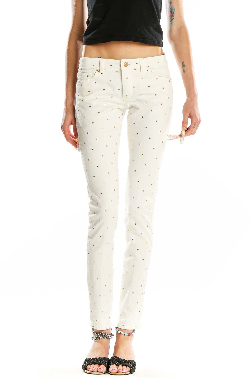 White Gold Studded Pants Front