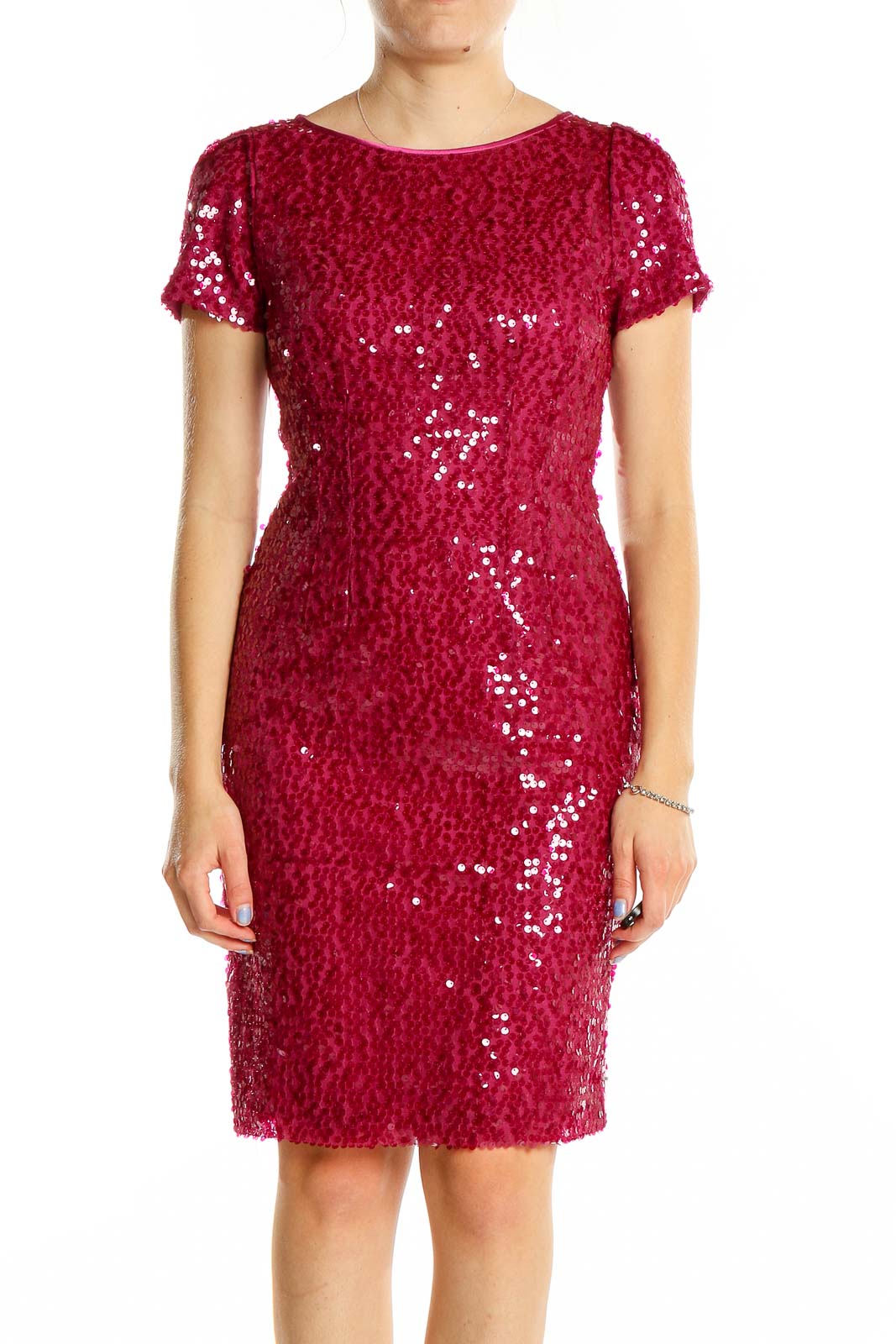 Pink Sequin Sheath Dress Front