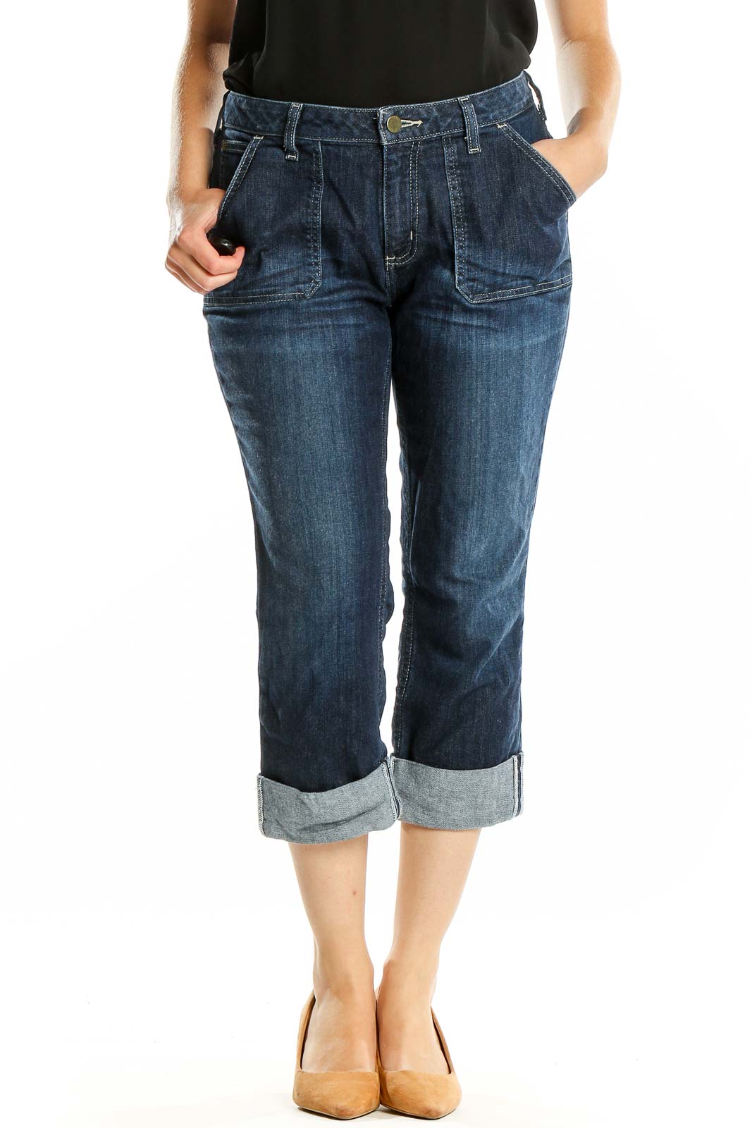 Blue Dark Rinse Cropped Jeans Front
