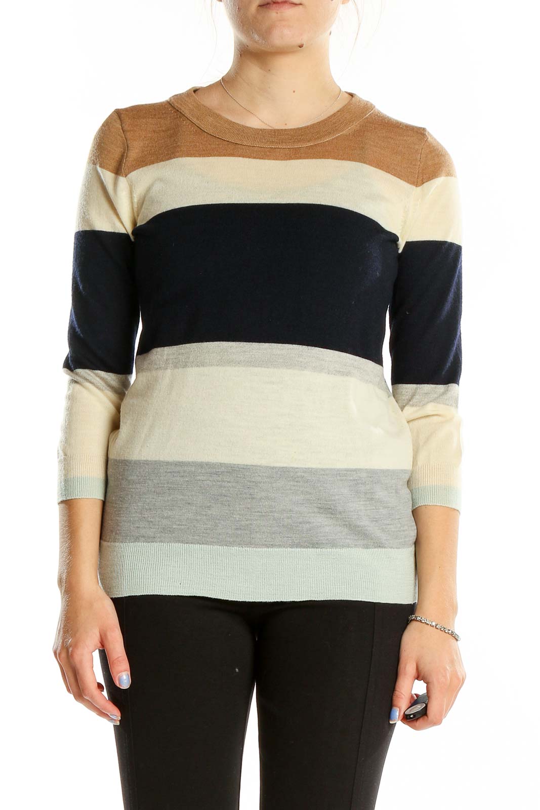 Multicolor Striped Merino Wool Crewneck Sweater Front