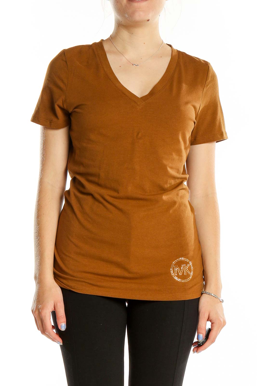 Brown Bedazzled Logo T-Shirt Front