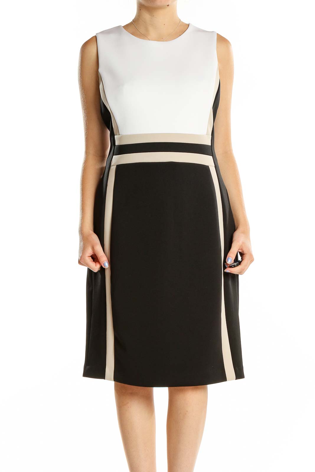 Black White Beige Classic Colorblock Dress Front
