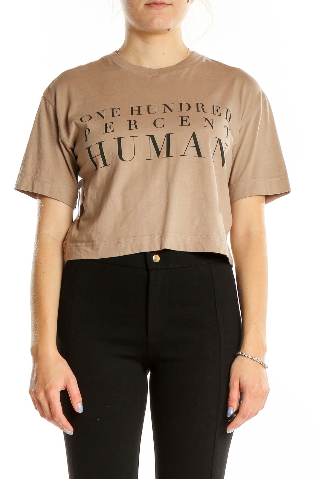 Brown Graphic Cropped T-Shirt Front