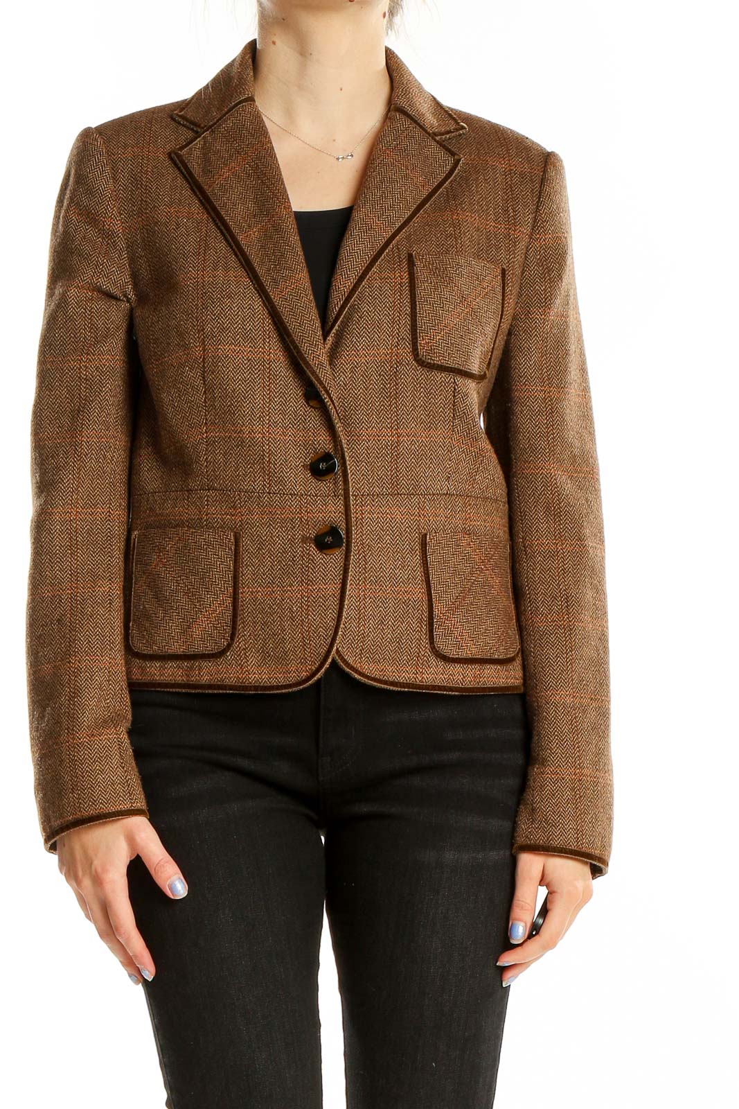 Brown Single Breasted Notch Lapel Blazer Front