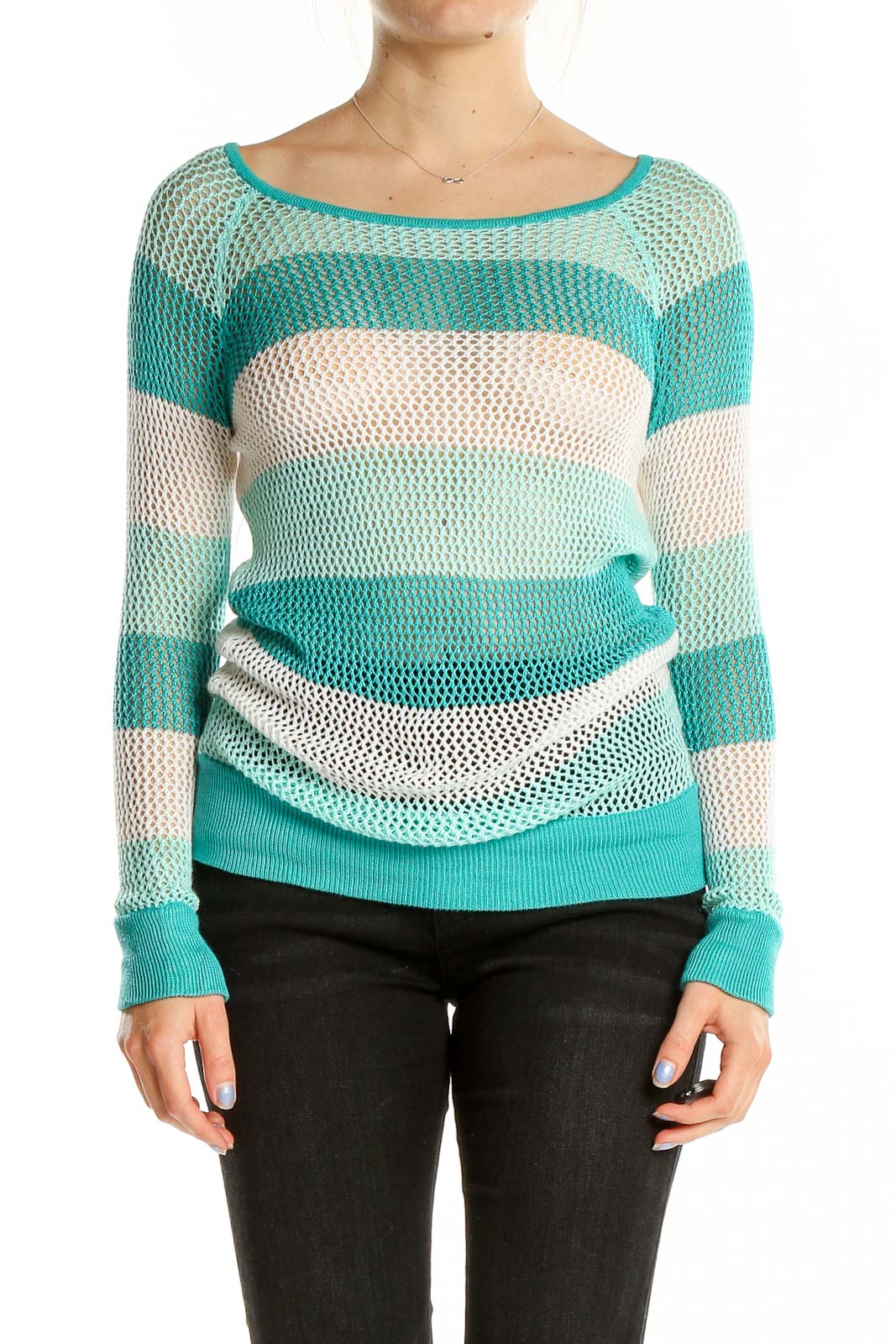 Blue Striped Textured Top Front
