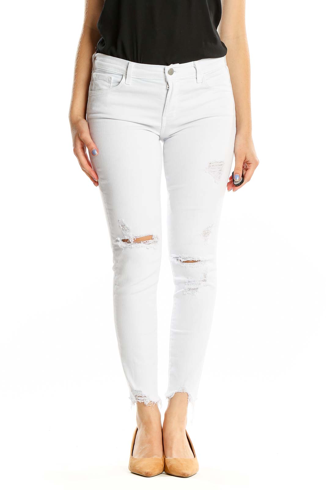 White Ripped Distressed Skinny Jeans Front