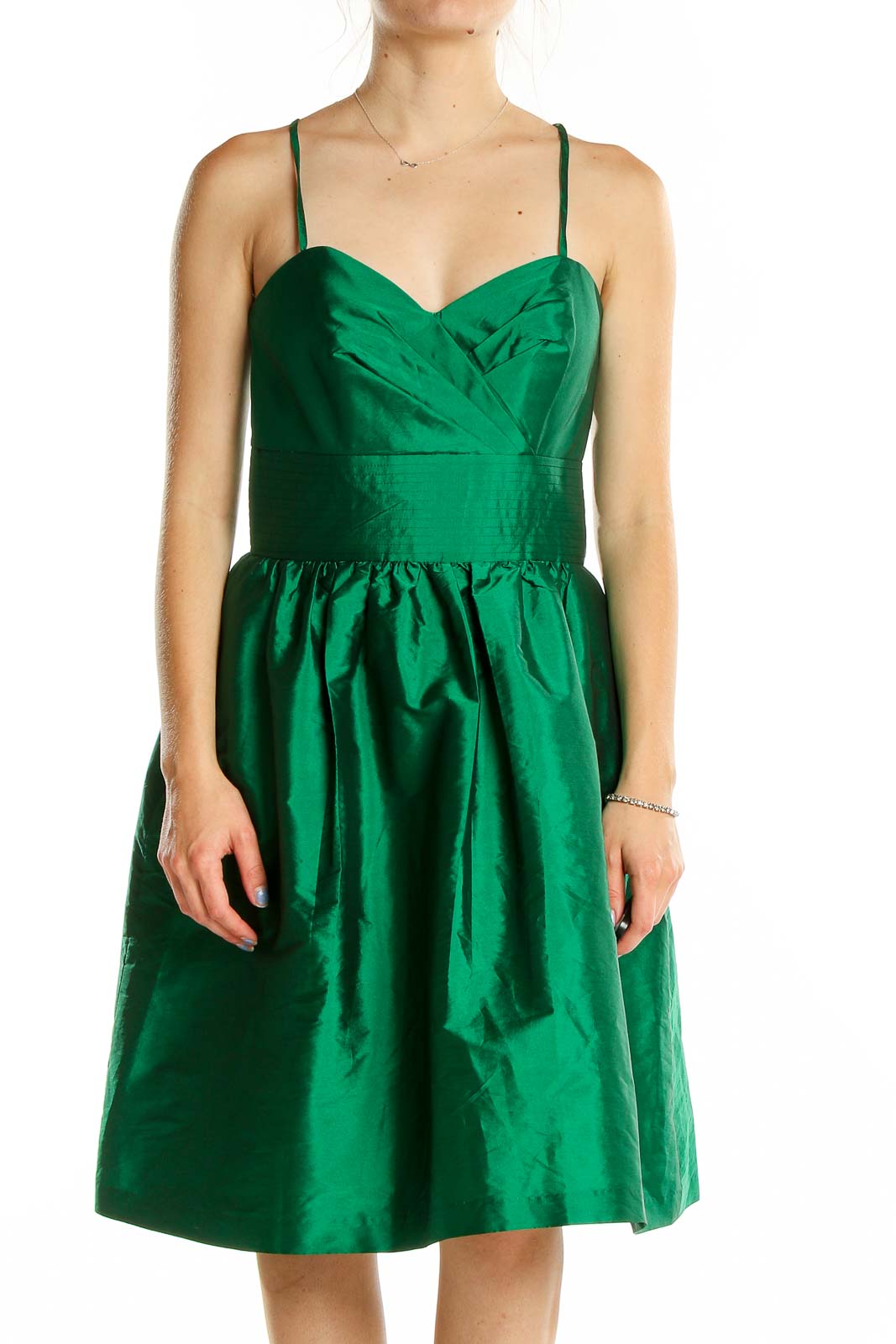 Green Flare Sweetheart Neck Retro Dress Front