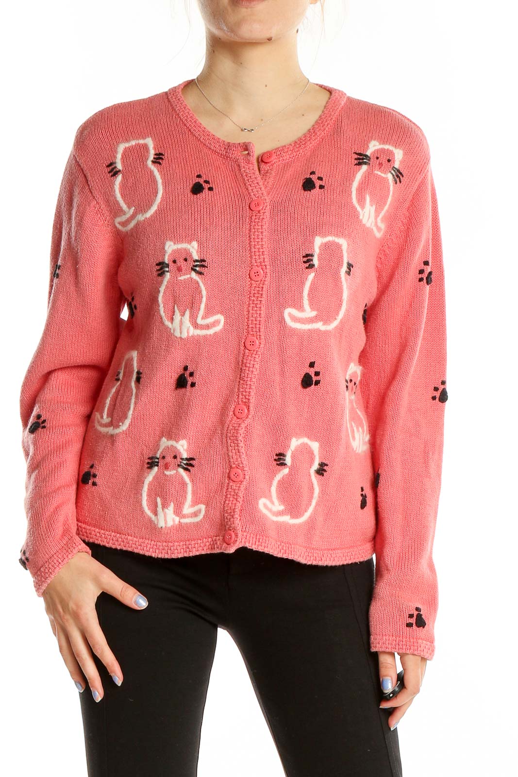 Pink Embroidered Cardigan Front