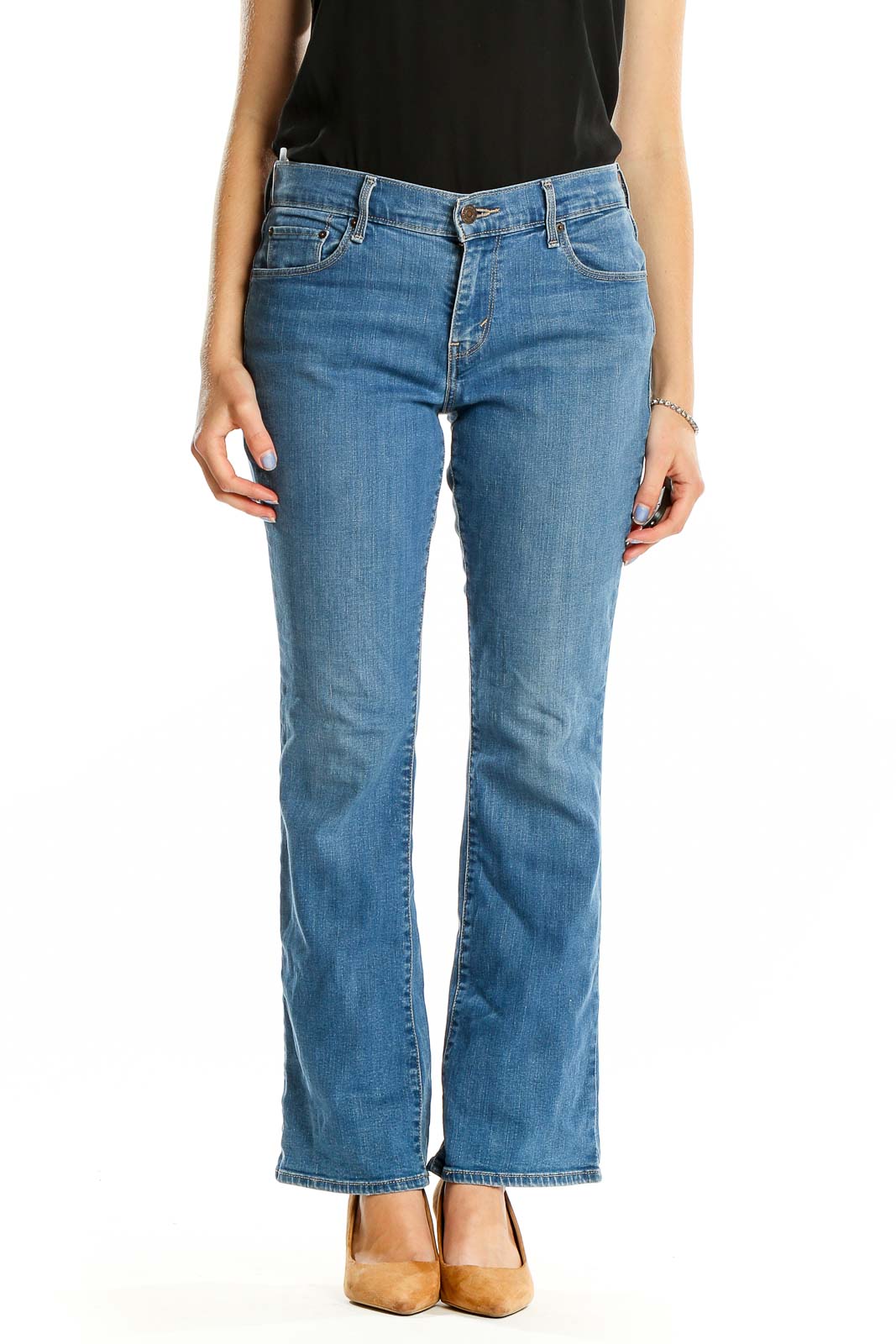 Blue Medium Wash Bootcut Jeans Front