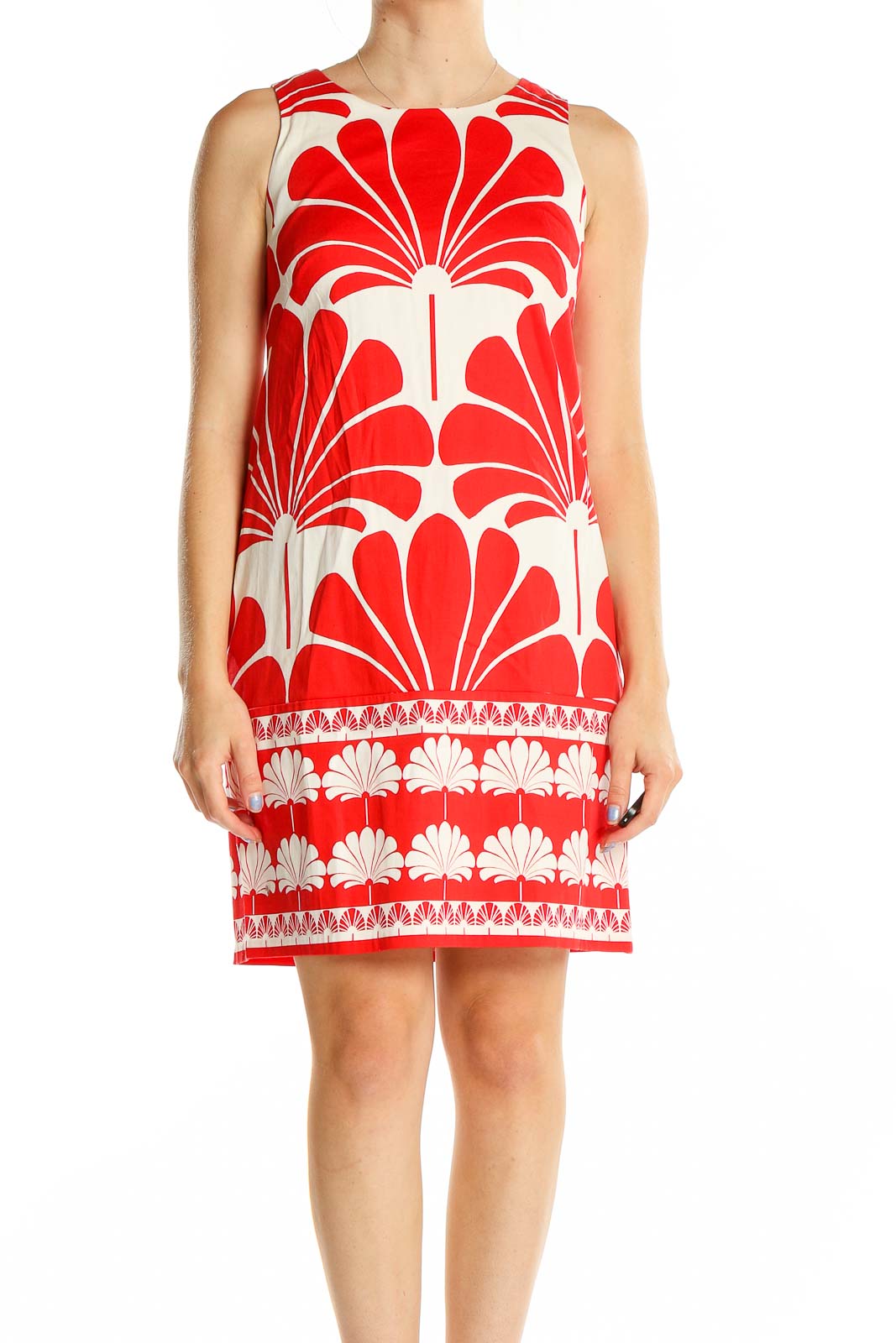 Red Printed Sheath Dress Front