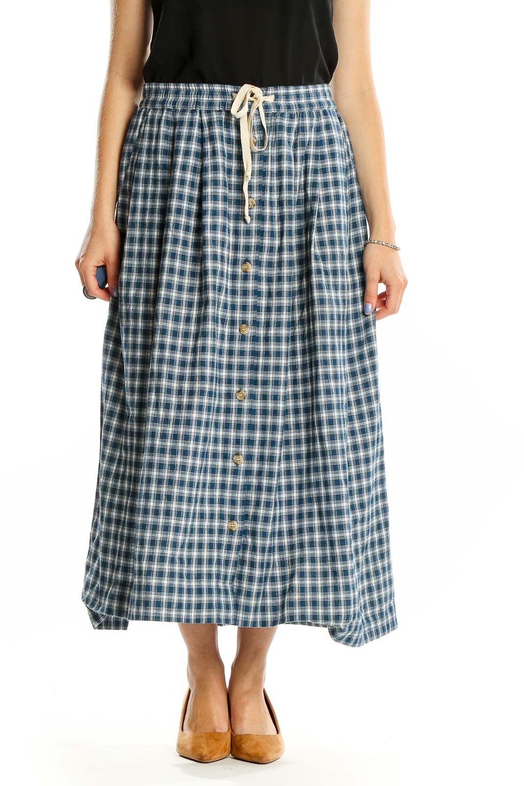 Blue Plaid Vintage Skirt Front