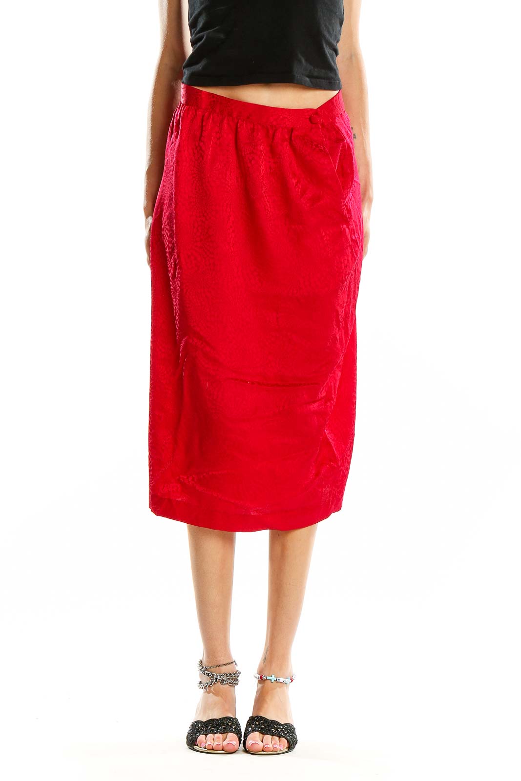 Red Vintage Silk Skirt Front
