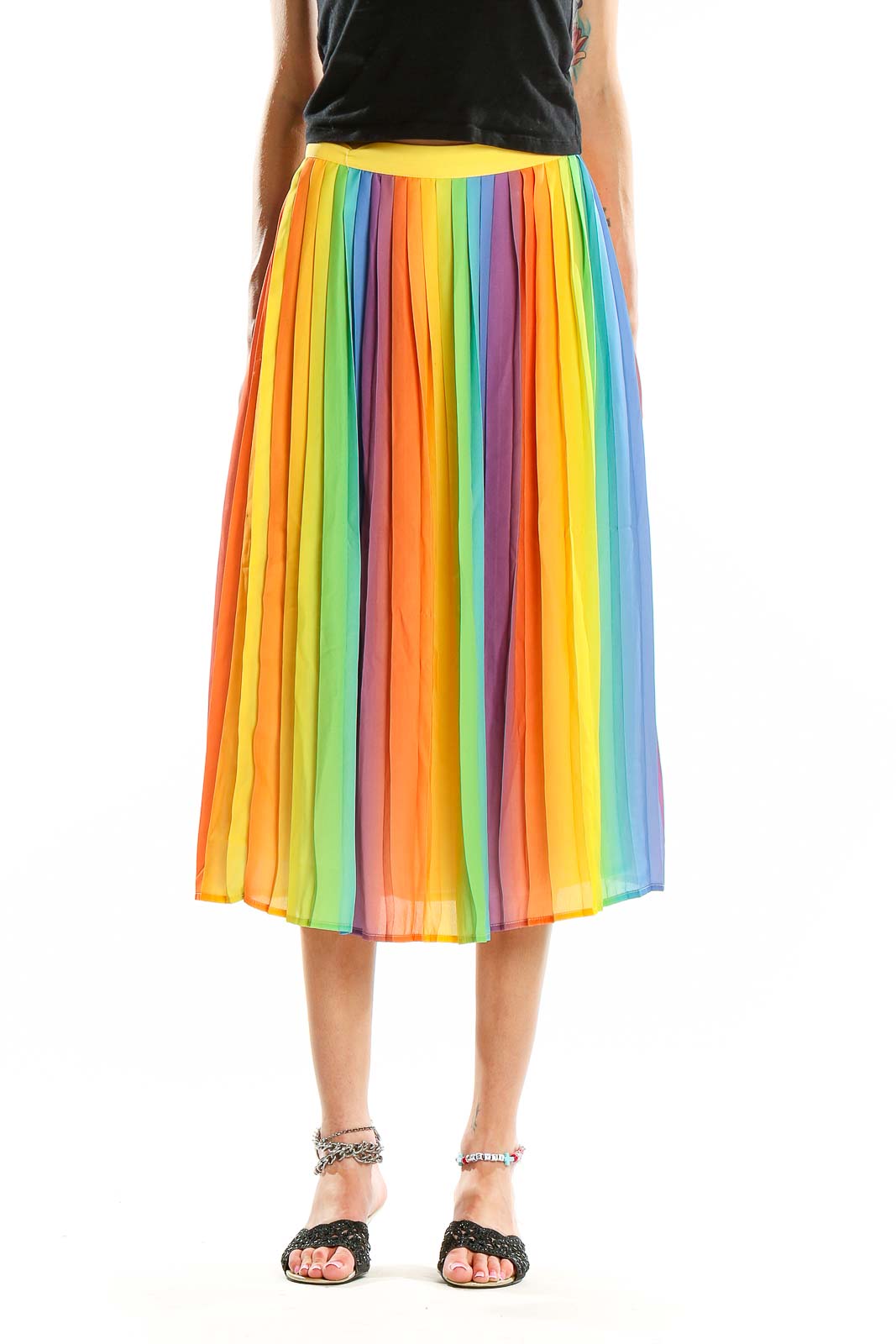 Multicolor Pleated Midi Skirt Front