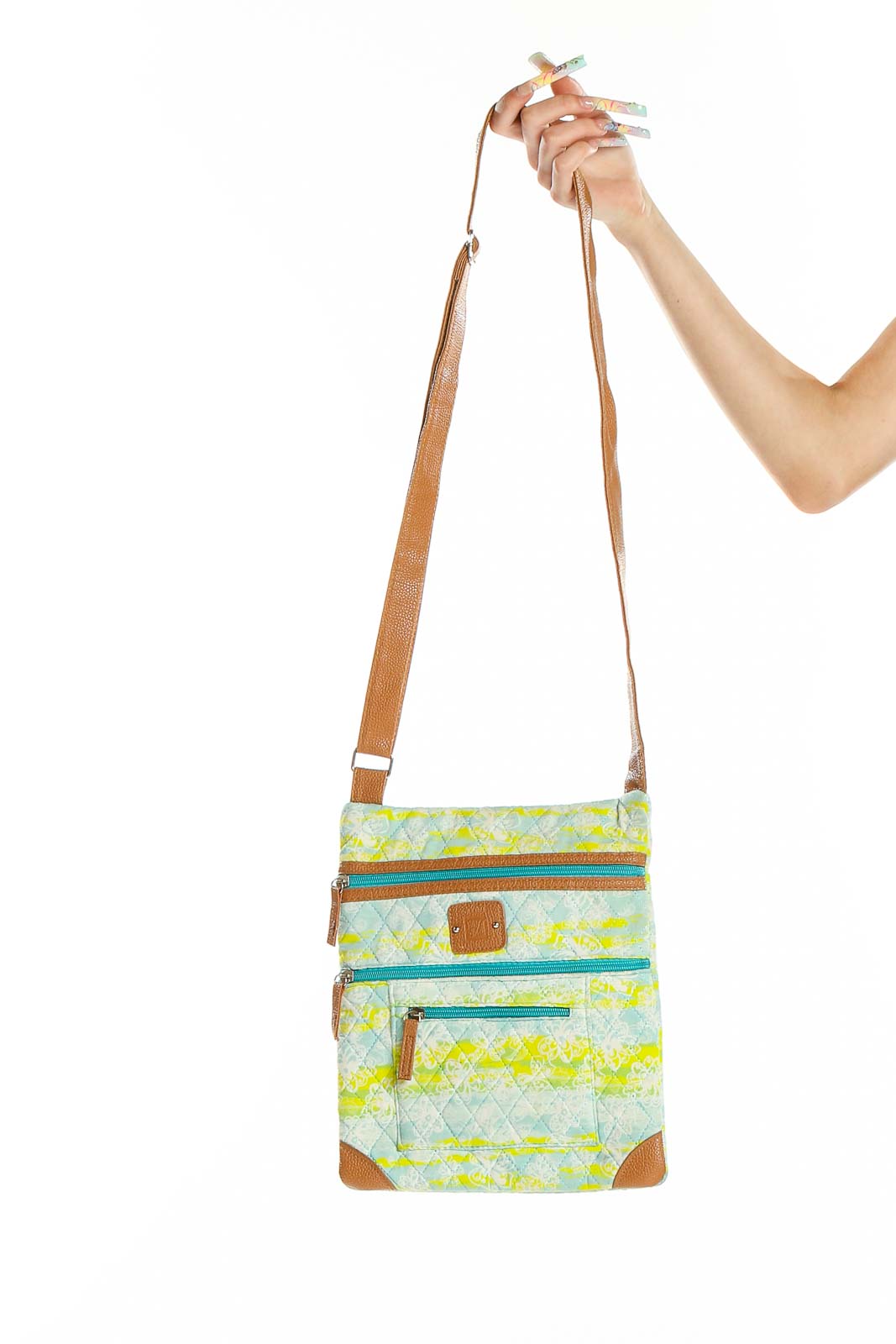 Green Blue Quilted Crossbody Bag Front